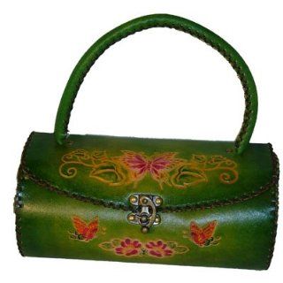 Handbag, Circular Tube Shaped, Butterfly & Flower, Green Shoes