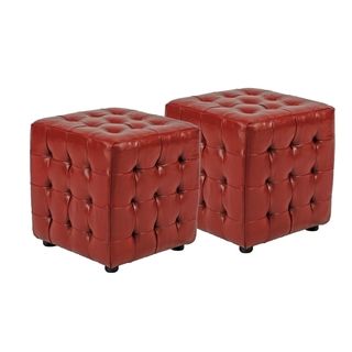 Kristof Red Bicast Leather Ottomans (Set of 2)