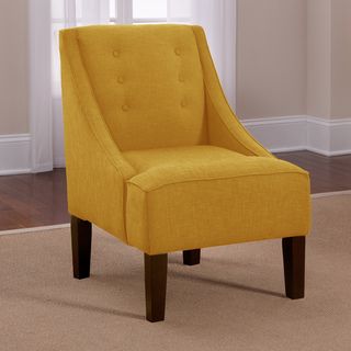 Skyline French Yellow Button Accented Linen Swoop Arm Chair