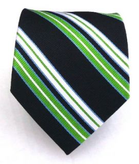 100% Silk Woven Black and Green Striped Tie Clothing