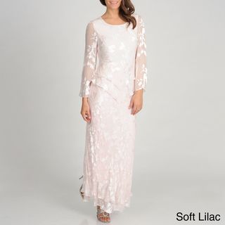Soulmate Womens Silk Blend Sheer Sleeve Floral Gown