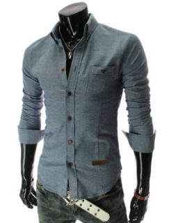 TheLees (CZ17) Mens Casual Fit Long Sleeve Leather Patched