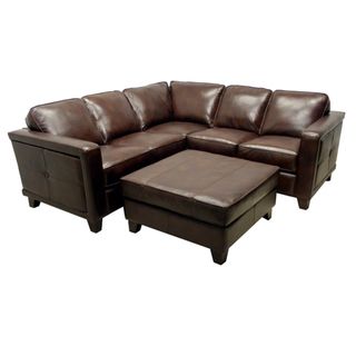 Emerson Brown Italian Leather Sectional Sofa and Ottoman