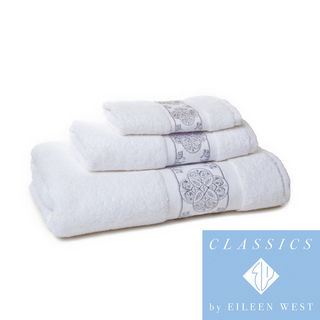 Eileen West White/ Silver Filigree 3 piece Towel Set