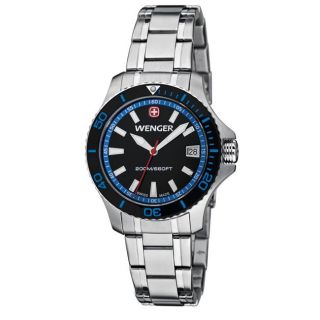 Wenger Womens Sea Force Black Dial Steel Diver Watch Today $239.99