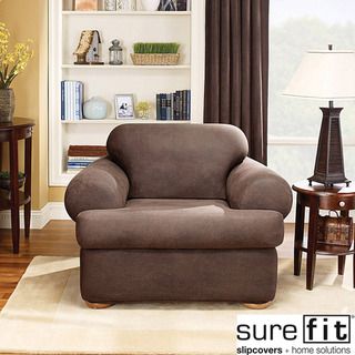 Sure Fit Brown Stretch T Cushion 2 piece Chair Slipcover