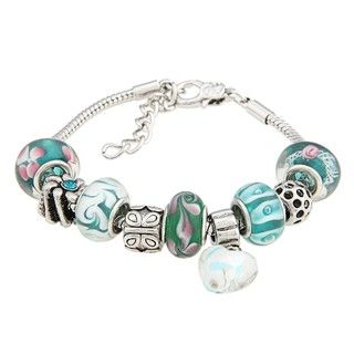 La Preciosa Green, White, and Pink Glass Bead Charm Bracelet