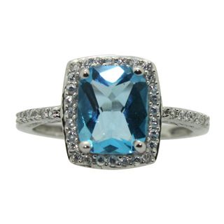 Sterling Silver Created Blue Topaz and Cubic Zirconia Ring