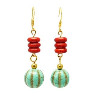 Pretty Little Style Goldtone Turquoise Red Howlite Dangle Earrings