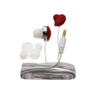 Nemo Digital Red/ White Crystal Pave Twisted Heart Earbud Headphones
