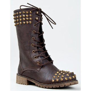 HARLEY 14 Military Combat Lace Up Studded Mid Calf Boot