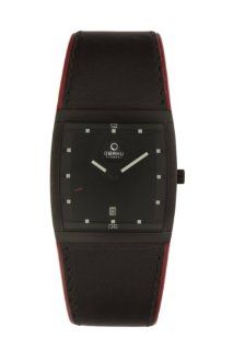 Obaku Mens V102GBBRB 34mm Black Dial Rectangular Leather Watch