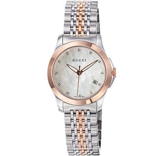 Gucci Womens Timeless Mother of Pearl Dial Two Tone Quartz Watch