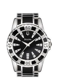Bulova Mens 98E107 Diamond Accented Case Bracelet Black Dial Watch