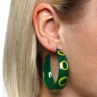 Acrylic Green and Yellow Circle Semi hoop Earrings