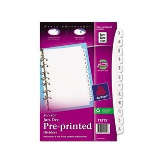 Avery White Small Preprinted Jan Dec Dividers (Pack of 12)