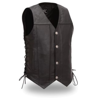 FMC Mens Big and Tall Black Leather Buffalo Nickel Snap Vest