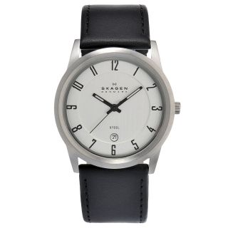Skagen Mens Stainless Steel Leather Strap Watch Today $89.99