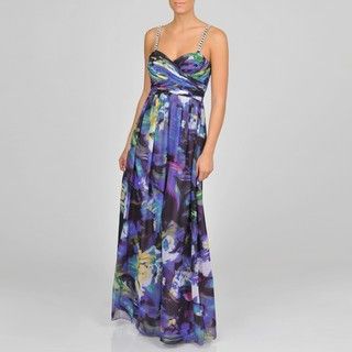 Oleg Cassini Womens Purple Multi Abstract Floral Dress