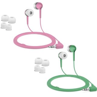 Fuji Labs Acoustic Silicone Green and Pink Earbuds Headphones Bundle