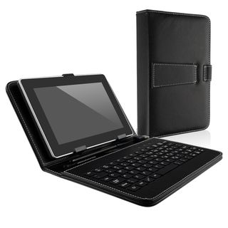 BasAcc Black Leather Case with Keyboard/ Stylus for 7 inch Tablet