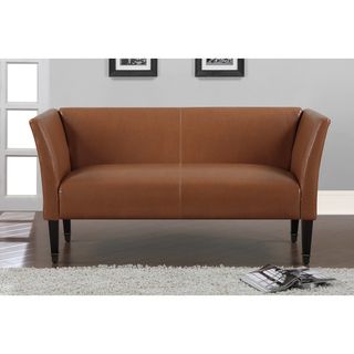Marcella Tan Bonded Leather Loveseat with Bronze capped Legs