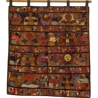 Brown Hand Embroidered Mayan Tapestry (Guatemala)