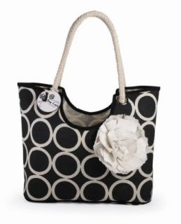 Mud Pie Womens Black & White Jute Fashion Tote Handbags