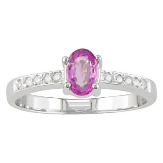 14k White Gold Diamond and Pink Sapphire Ring