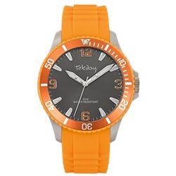 Tekday Mens Grey Dial Orange Silicone Strap Sport Watch MSRP $70.00