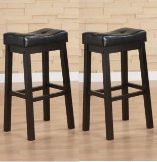 Black 30 inch Bicast Leather Counter height Saddle Bar Stools (Set of
