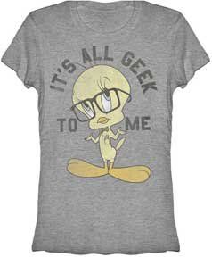Tweety Bird Geek Womens Grey Junior T shirt XL: Clothing