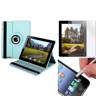 Blue Swivel Leather Case/ Screen Protector/ Stylus for Apple iPad 3