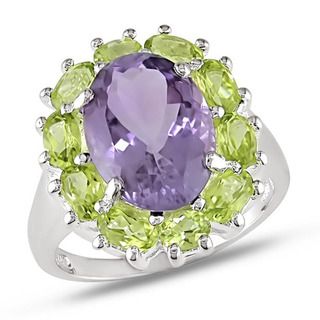 Miadora Sterling Silver Amethyst and Peridot Flower Ring