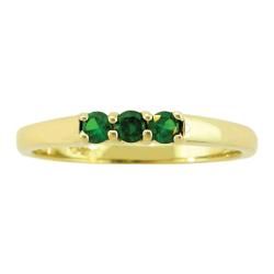 10k Gold Bold Designer May Birthstone Created Emerald 3 stone Ring