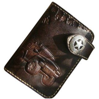 GPUFashion Handmade Leather Craft Wallet Tap Snap Closure Brown Carved