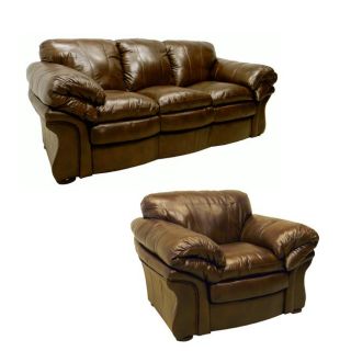 Chicago Brown Italian Leather Sofa and Chair