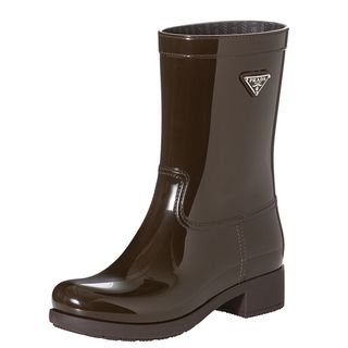Prada Womens Brown Logo emblem Short Rain Boots