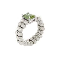 Sterling Silver Emerald cut Peridot Beaded Stretch Ring
