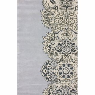 Handmade Luna Damask Grey Wool Rug (6 x 9)