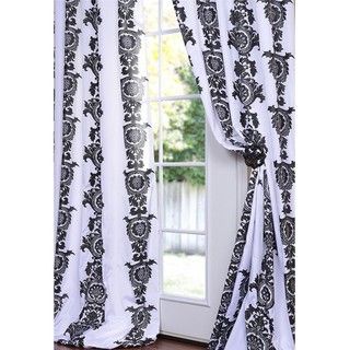 White and Black Faux Silk 84 inch Curtain Panel