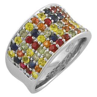 Sterling Silver Multi colored Sapphire Pave Ring