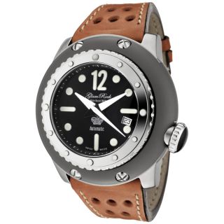 Glam Rock Mens Race Track Black Dial Brown Leather Automatic Watch