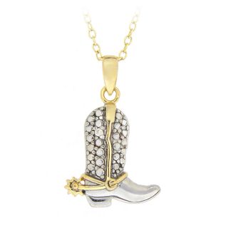 DB Designs Two Tone Diamond Accent Western Themed Cowboy Boot Necklace