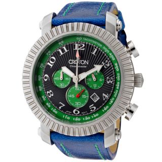 Croton Mens Chronomaster Blue Genuine Leather Watch
