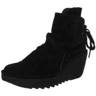 Fly london Yama Black Suede New Womens Wedge Ankle Shoes Boots