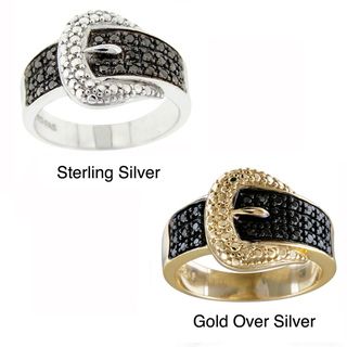 DB Designs Sterling Silver Black Diamond Accent Buckle Ring