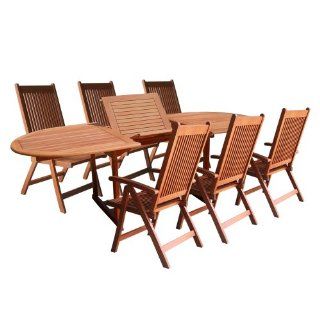 VIFAH V144SET1 Outdoor Wood 7 Piece Dining Set with Oval