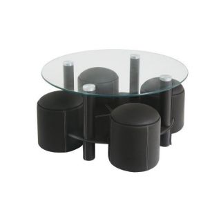Table basse + 4 poufs MAKI     Dimensions  Diam.95 x H.50 cm