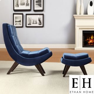 ETHAN HOME Albury Blue Velvet Curved Chair and Ottoman Set Today: $389